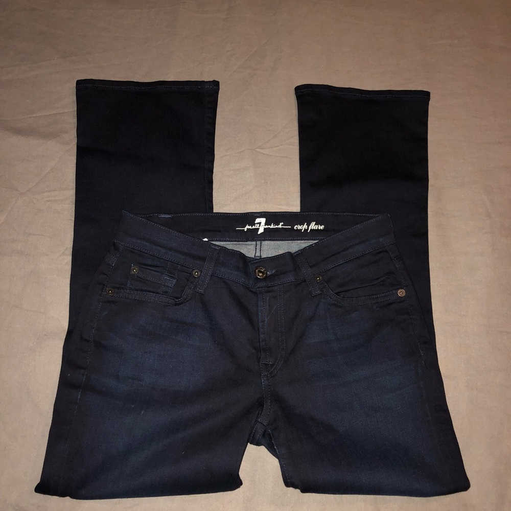7 For All Mankind Crop Flare Dark Blue Jean 29 EUC - Picture 4 of 7